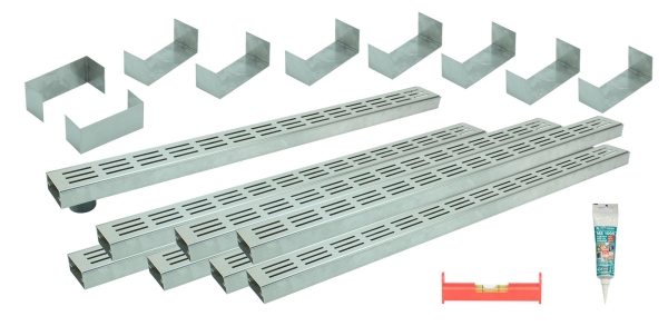 Entwässerungsrinnen Edelstahl superflach Rost Längsschlitzdesign SET Typ 8, System 35/80